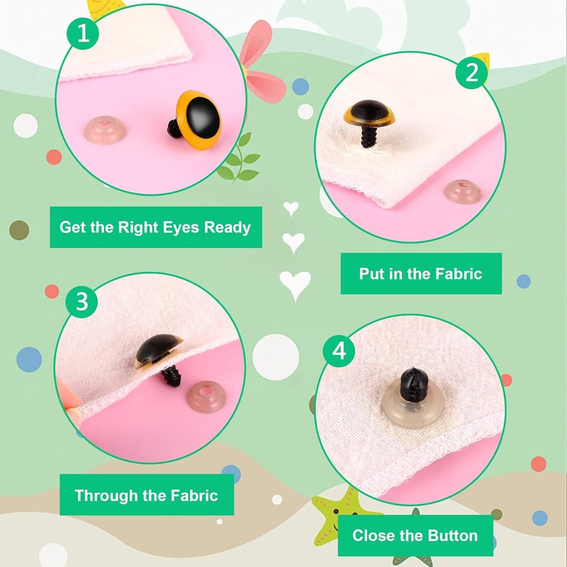 UPINS 180 Pieces 12-30 mm Large Safety Eyes and Nose with Washers for Amigurumi Stuffed Animal Eyes Plastic Craft Doll Crochet Eyes for DIY of Puppet, Bear, Toy Making Supplies (Assorted Colors) - Image 4